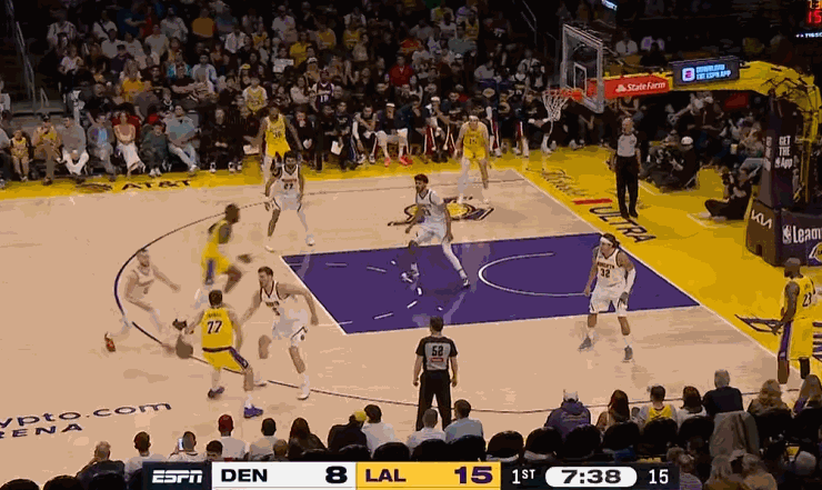 里夫斯硬刚约基奇 关键得分助湖人逆转掘金